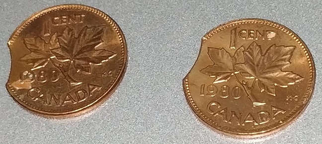 Found-Two-Clipped-Canadian-1980-Pennies-: